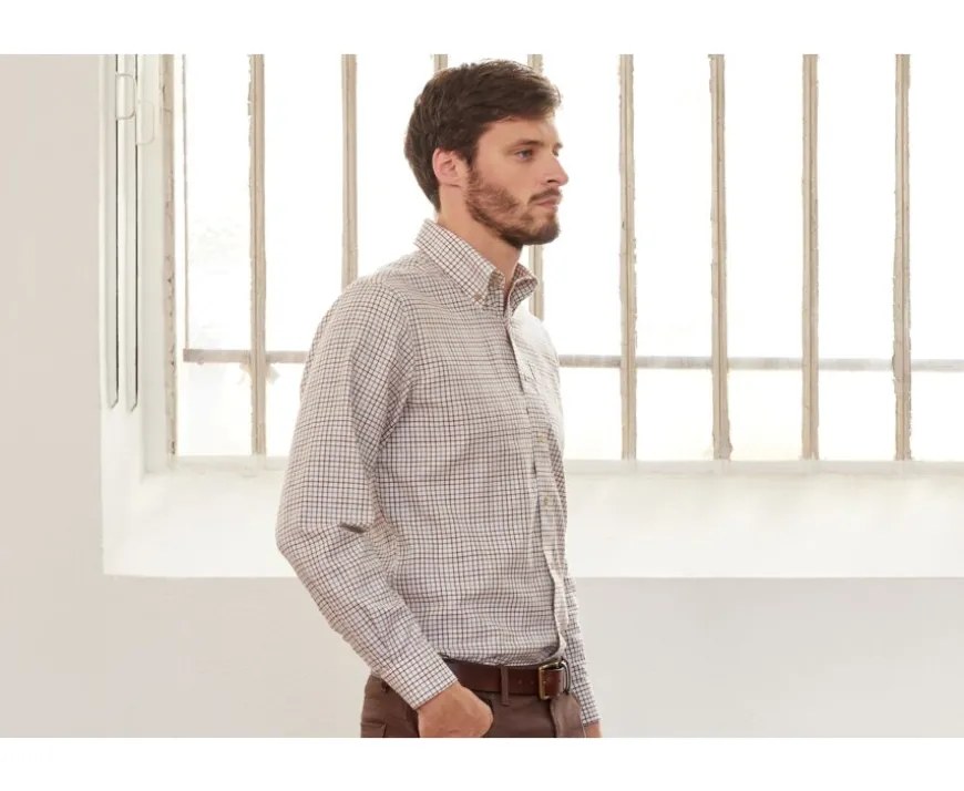 Camisa de sarga de cuadros Beis - Bolsillo en el pecho Benetth-Bexley Online