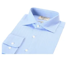 Camisa de sarga de espiga azul - Cuello italiano Luigi-Bexley Shop