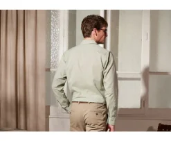 Camisa lisa de lino algodón Verde tila Silbert-Bexley Fashion