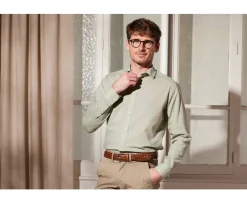 Camisa lisa de lino algodón Verde tila Silbert-Bexley Fashion