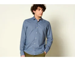 Camisa lisa de lino de algodón Azul Tormenta Silbert-Bexley Best