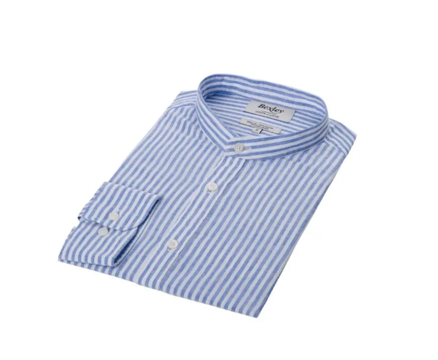 Camisa lisa de lino de algodón Azul océano y Blanco Elibert-Bexley Shop
