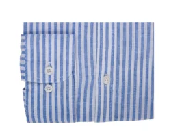 Camisa lisa de lino de algodón Azul océano y Blanco Elibert-Bexley Shop