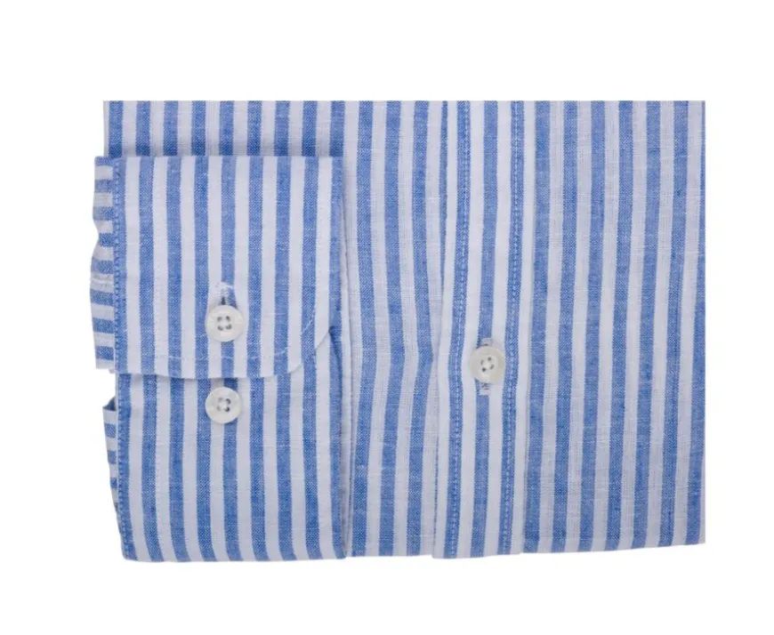 Camisa lisa de lino de algodón Azul océano y Blanco Elibert-Bexley Shop