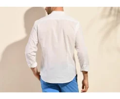 Camisa lisa de lino de algodón blanco Elibert-Bexley Cheap