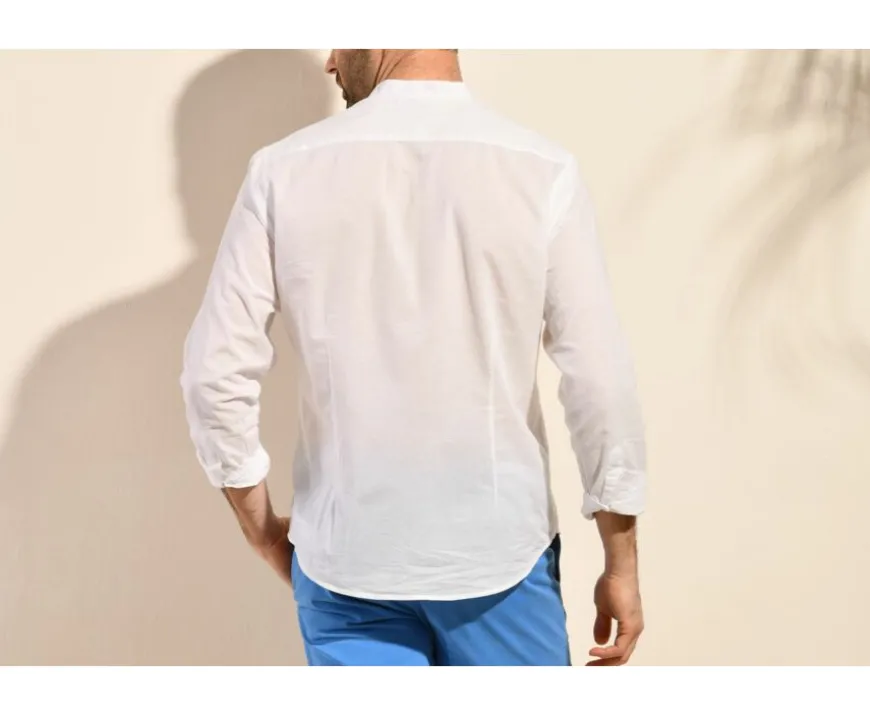 Camisa lisa de lino de algodón blanco Elibert-Bexley Cheap