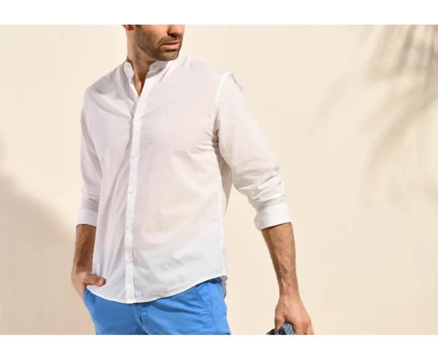 Camisa lisa de lino de algodón blanco Elibert-Bexley Cheap