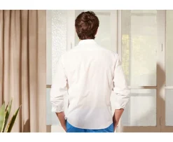 Camisa lisa de lino de algodón Blanco Silbert-Bexley Outlet