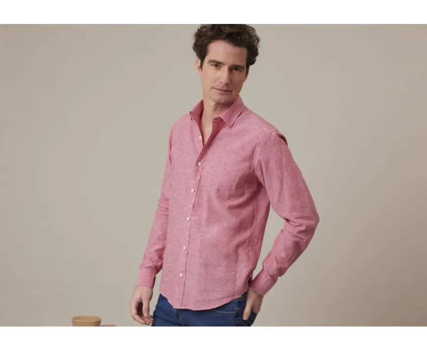 Camisa lisa de lino de algodón Chambray Rojo Silbert-Bexley Fashion