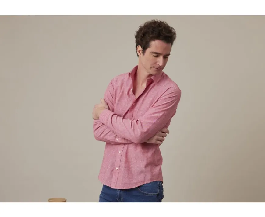 Camisa lisa de lino de algodón Chambray Rojo Silbert-Bexley Fashion