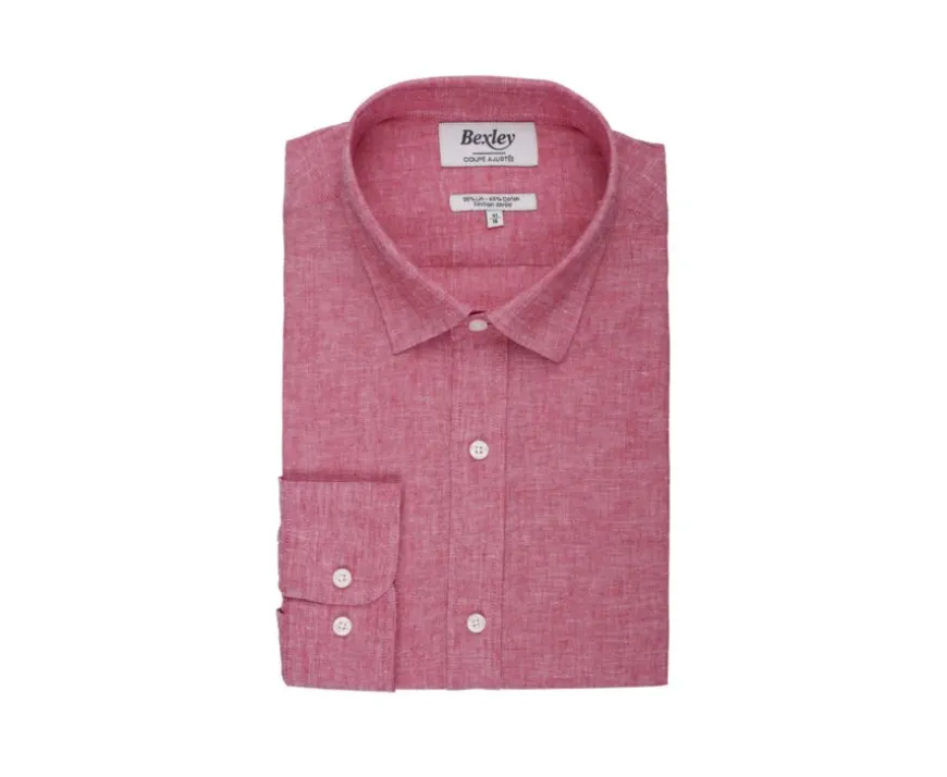 Camisa lisa de lino de algodón Chambray Rojo Silbert-Bexley Fashion