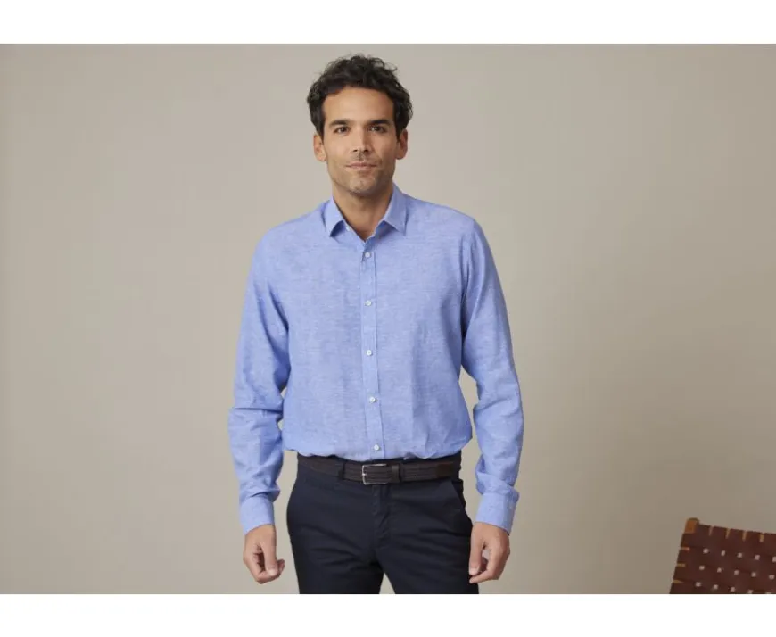 Camisa lisa de lino de algodón Chambray Azul & Océano Silbert-Bexley Shop