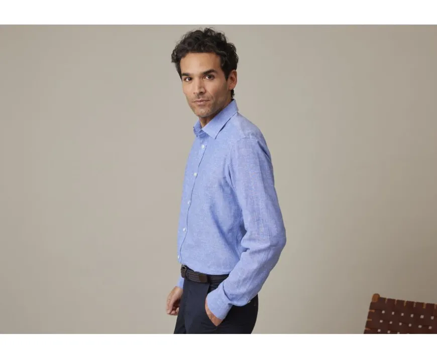 Camisa lisa de lino de algodón Chambray Azul & Océano Silbert-Bexley Shop