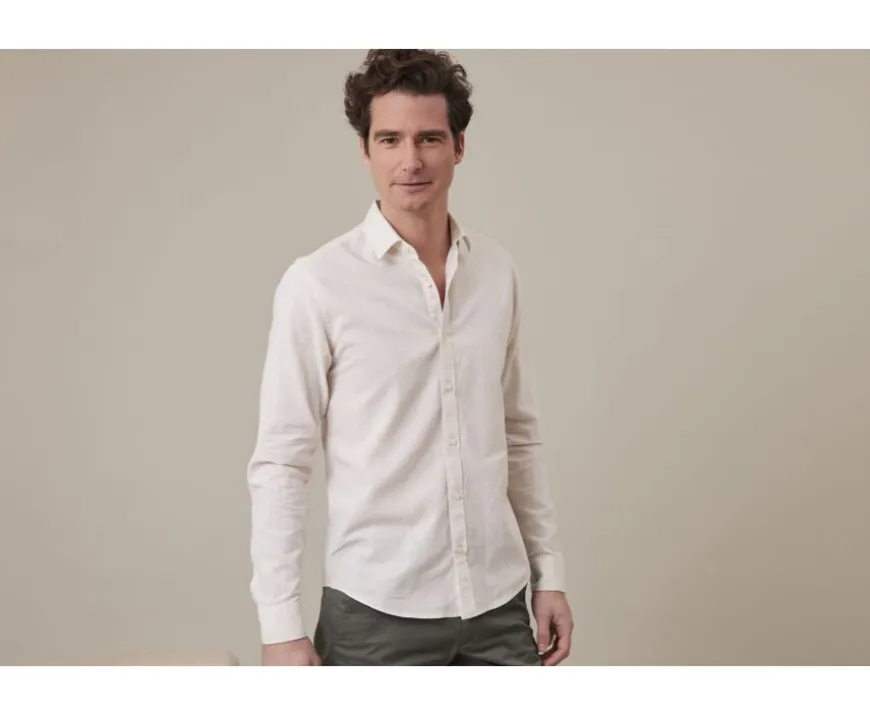 Camisa lisa de lino de algodón Chambray Crudo Silbert-Bexley New