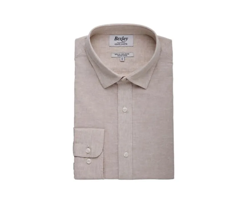 Camisa lisa de lino de algodón Chambray Beis Silbert-Bexley Cheap