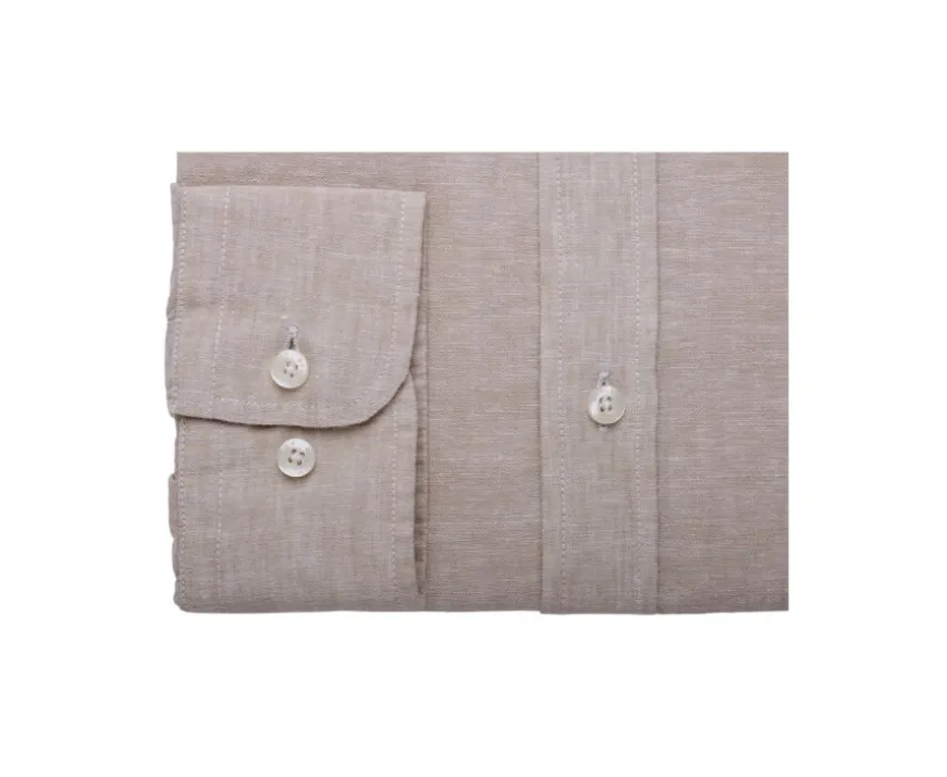 Camisa lisa de lino de algodón Chambray Beis Silbert-Bexley Cheap