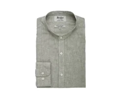 Camisa lisa de lino de algodón Chambray Verde Caqui Elibert-Bexley Hot