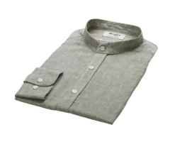 Camisa lisa de lino de algodón Chambray Verde Caqui Elibert-Bexley Hot