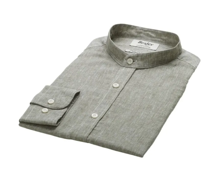 Camisa lisa de lino de algodón Chambray Verde Caqui Elibert-Bexley Hot