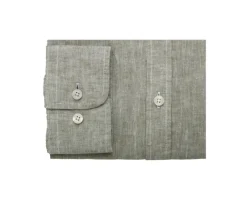 Camisa lisa de lino de algodón Chambray Verde Caqui Elibert-Bexley Hot