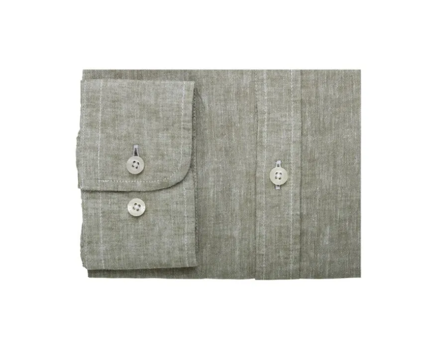 Camisa lisa de lino de algodón Chambray Verde Caqui Elibert-Bexley Hot
