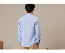 Camisa lisa de lino de algodón Chambray Azul Silbert-Bexley Cheap