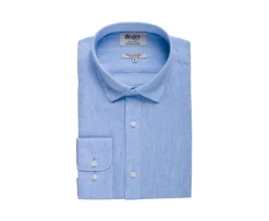 Camisa lisa de lino de algodón Chambray Azul Silbert-Bexley Cheap