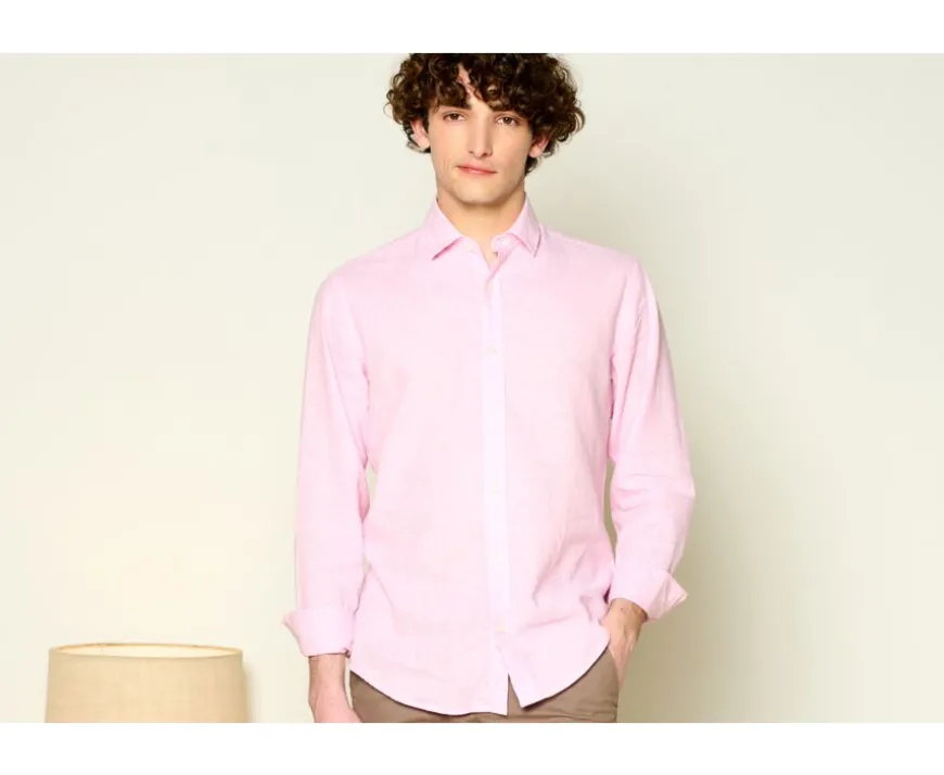 Camisa lisa de lino de algodón Chambray Rosa Silbert-Bexley Hot