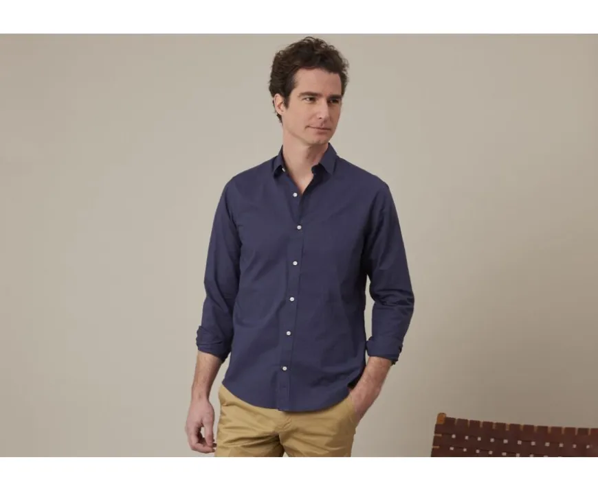 Camisa lisa de lino de algodón Marino Silbert-Bexley Best