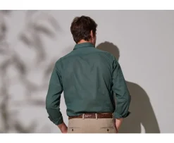 Camisa lisa de lino de algodón Verde oscuro Silbert-Bexley Flash Sale