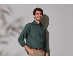 Camisa lisa de lino de algodón Verde oscuro Silbert-Bexley Flash Sale