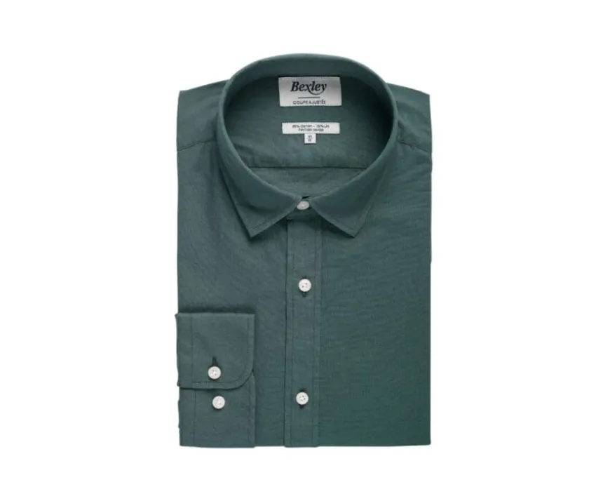 Camisa lisa de lino de algodón Verde oscuro Silbert-Bexley Flash Sale