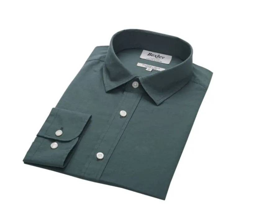 Camisa lisa de lino de algodón Verde oscuro Silbert-Bexley Flash Sale