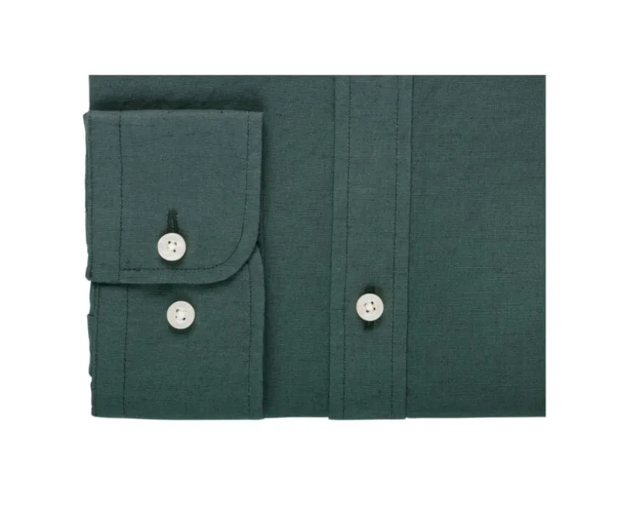 Camisa lisa de lino de algodón Verde oscuro Silbert-Bexley Flash Sale