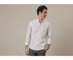 Camisa lisa de lino de algodón Verdetila y Blanco Elibert-Bexley Sale