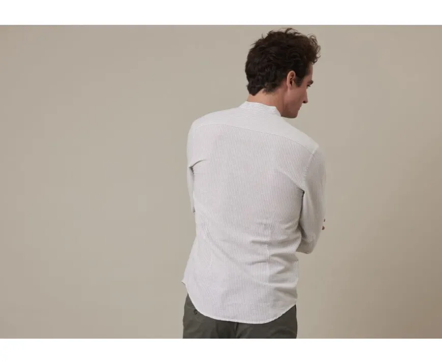 Camisa lisa de lino de algodón Verdetila y Blanco Elibert-Bexley Sale