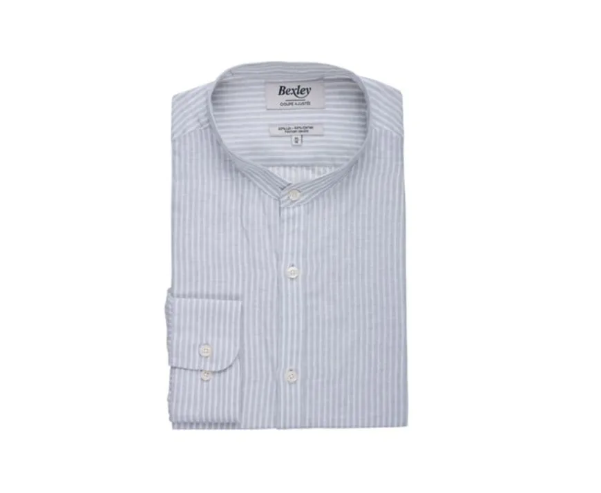 Camisa lisa de lino de algodón Verdetila y Blanco Elibert-Bexley Sale