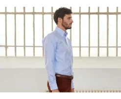 Camisa Oxford azul con bolsillo - Cuello americano Harold-Bexley Outlet