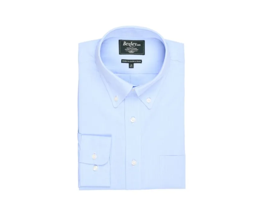 Camisa Oxford azul con bolsillo - Cuello americano Harold-Bexley Outlet