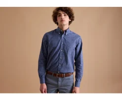 Camisa Oxford de algodón Azul marino y Azul nórdico - Cuello americano Elvin-Bexley Shop