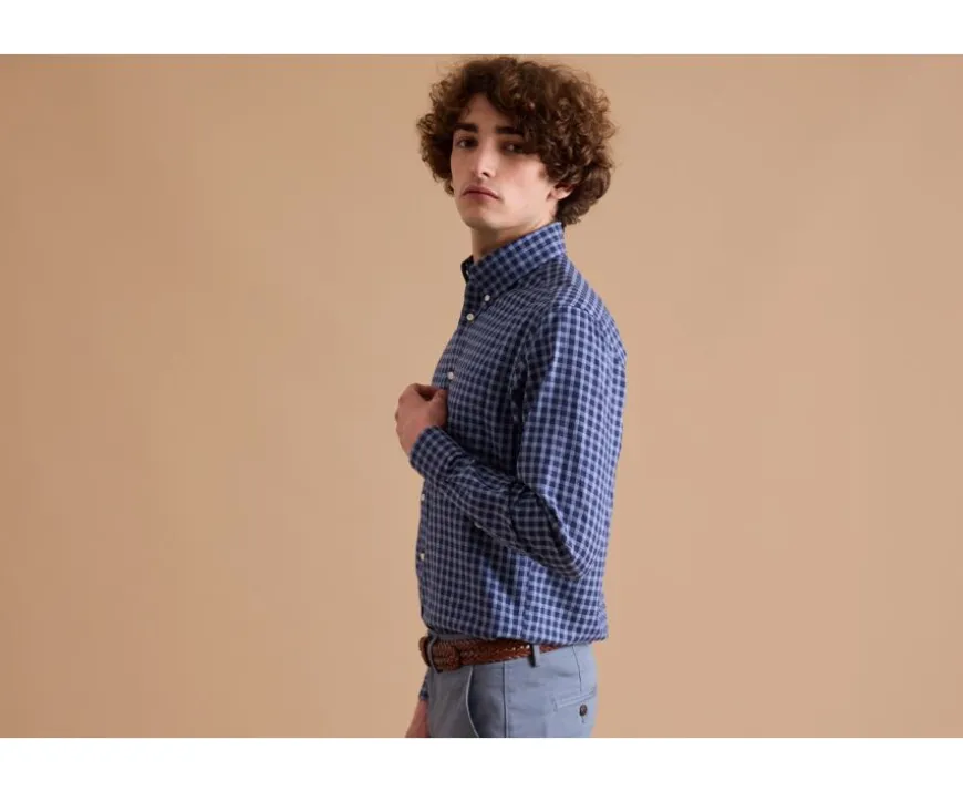 Camisa Oxford de algodón Azul marino y Azul nórdico - Cuello americano Elvin-Bexley Shop