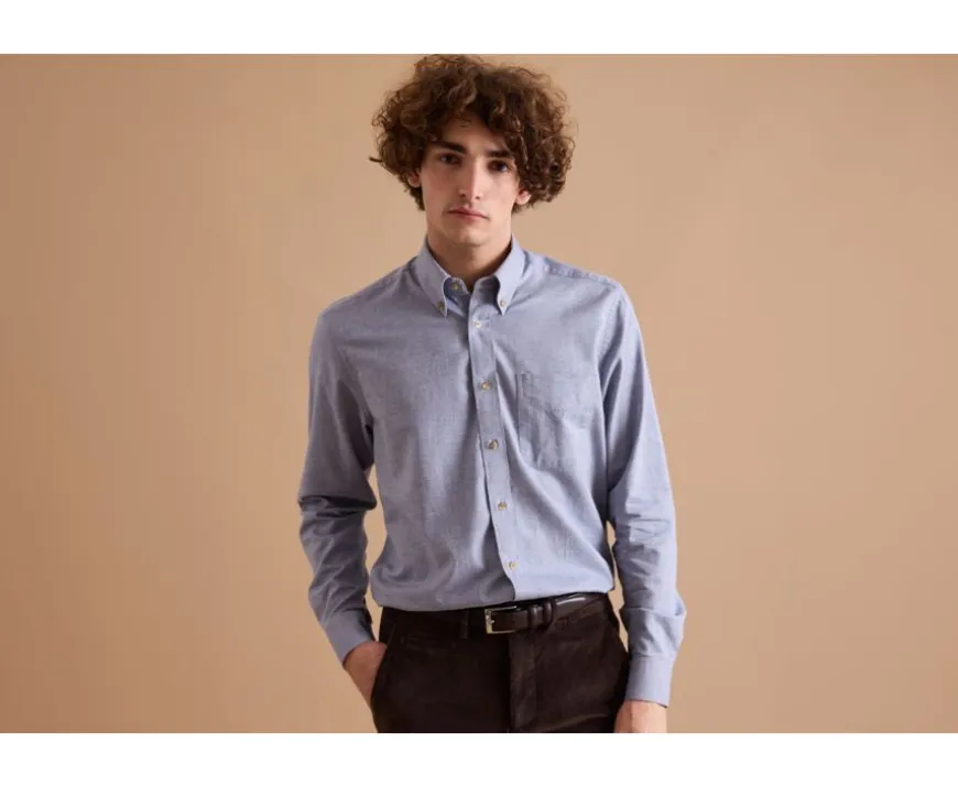 Camisa Oxford de algodón Azul vaquero - Cuello americano Varick-Bexley Cheap