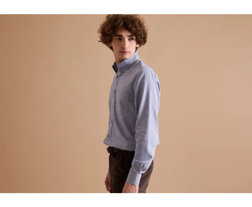 Camisa Oxford de algodón Azul vaquero - Cuello americano Varick-Bexley Cheap