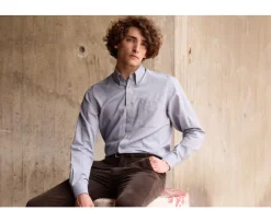 Camisa Oxford de algodón Azul vaquero - Cuello americano Varick-Bexley Cheap