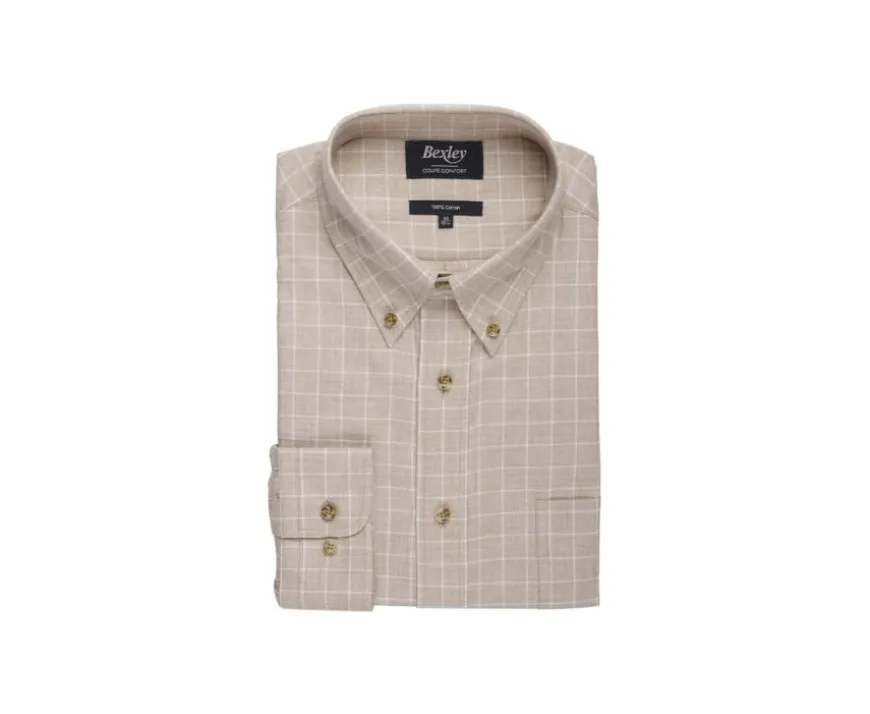 Camisa Oxford de algodón Beis y Blanco - Cuello americano Valden-Bexley Cheap