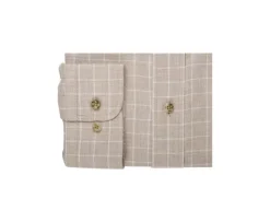Camisa Oxford de algodón Beis y Blanco - Cuello americano Valden-Bexley Cheap
