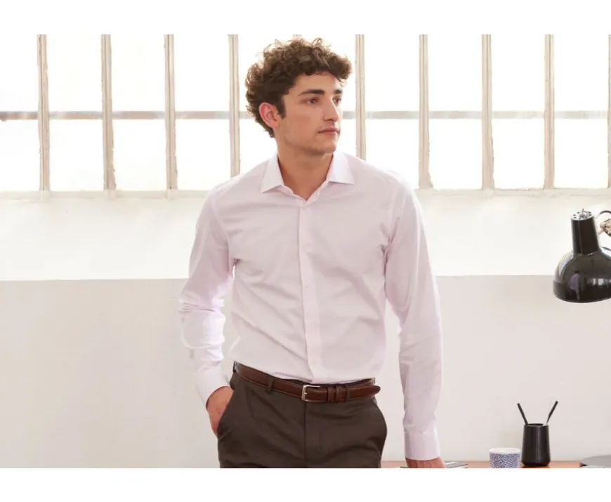 Camisa Oxford Rosa claro y Blanco - Cuello italiano Ernesto-Bexley Hot