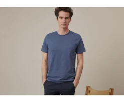 Camiseta de algodón orgánico Azul grisáceo Edgar Iii-Bexley Flash Sale