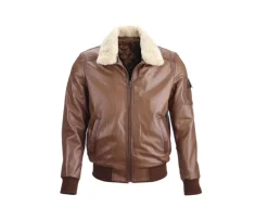 Chaqueta bomber de cuero para hombre Coñac Everett Ii-Bexley Hot
