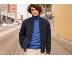 Chaqueta de cuero Azul marino para hombre Sean-Bexley Cheap